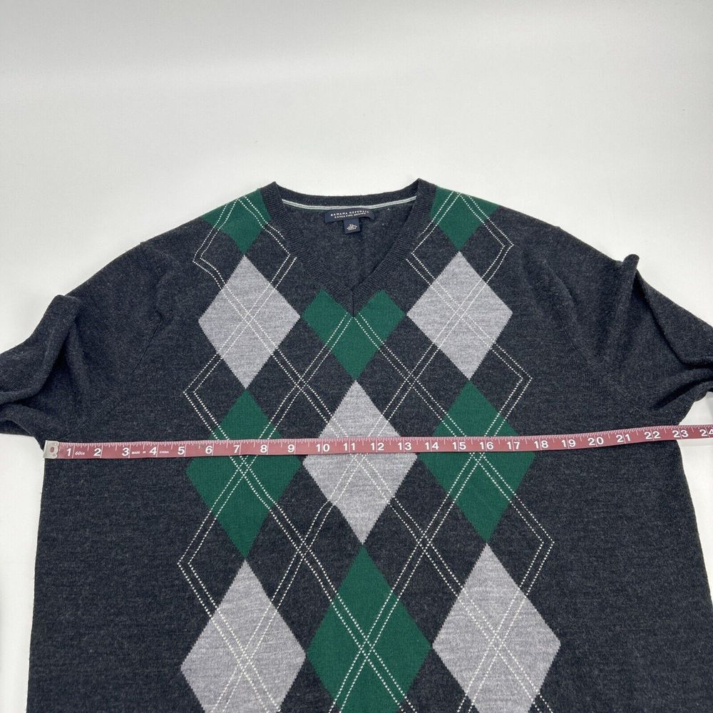 Banana Republic Sweater Men's XL Gray Argyle V-Neck Pullover 100% Merino Wool - Picture 7 of 8